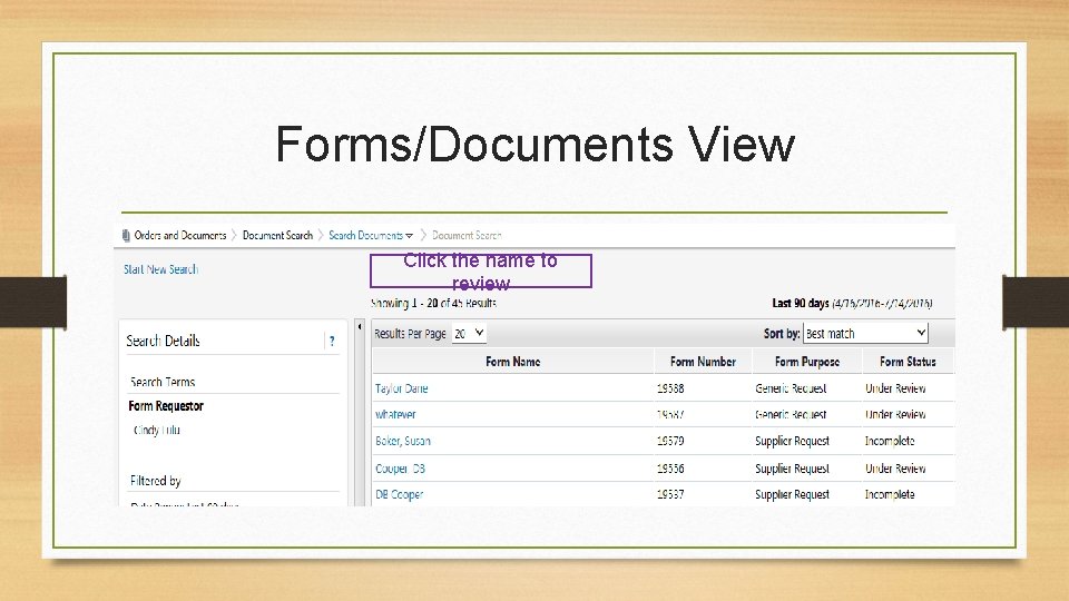 Forms/Documents View Click the name to review 