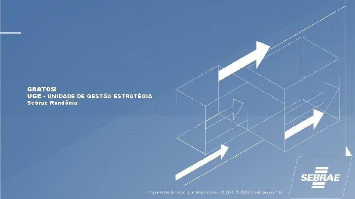 GRATOS! UGE - UNIDADE DE GESTÃO ESTRATÉGIA Sebrae Rondônia 22 