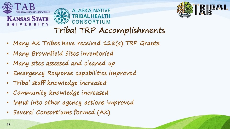 Tribal TRP Accomplishments • Many AK Tribes have received 128(a) TRP Grants • Many