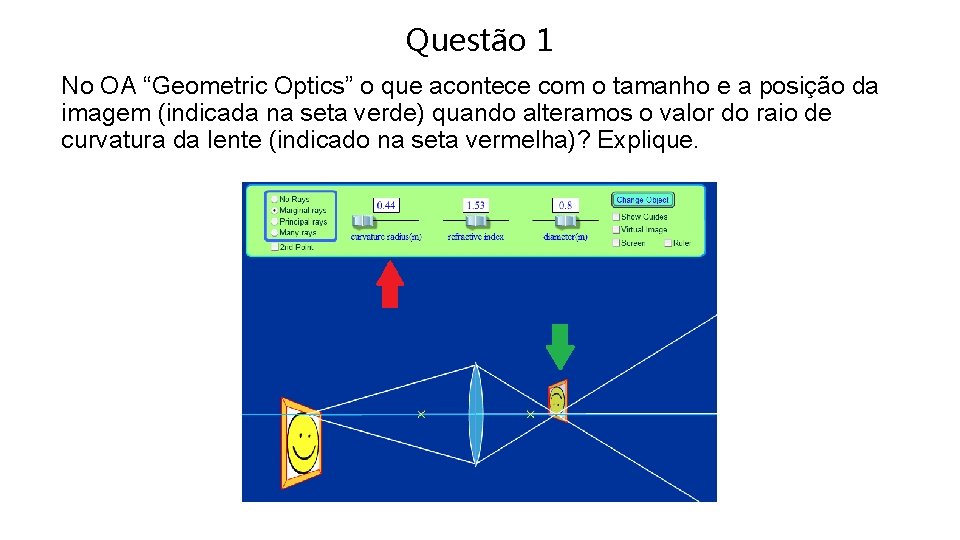 Questão 1 No OA “Geometric Optics” o que acontece com o tamanho e a