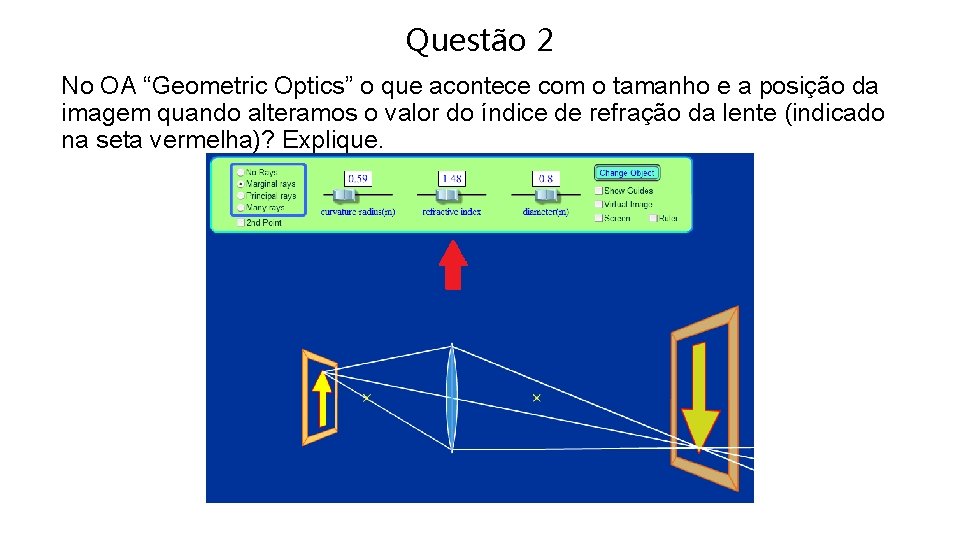 Questão 2 No OA “Geometric Optics” o que acontece com o tamanho e a