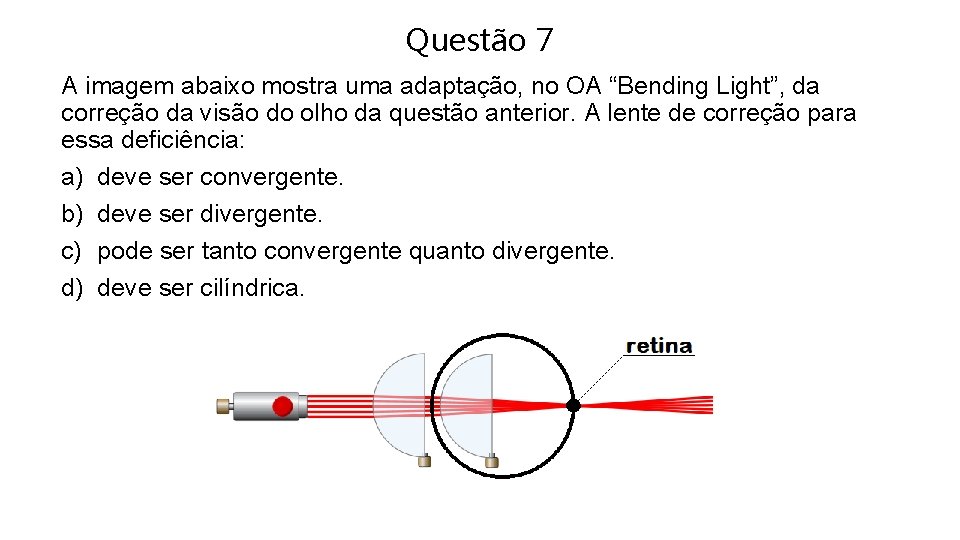 Questão 7 A imagem abaixo mostra uma adaptação, no OA “Bending Light”, da correção