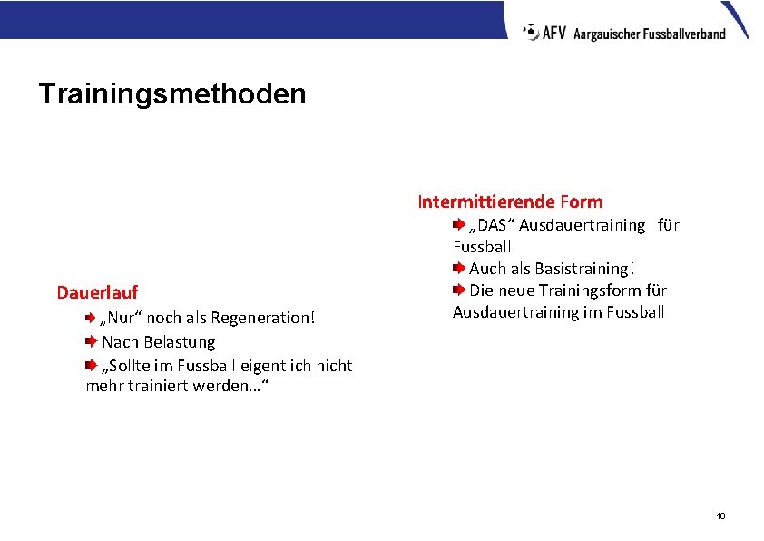 Trainingsmethoden Intermittierende Form Dauerlauf „Nur“ noch als Regeneration! „DAS“ Ausdauertraining für Fussball Auch als