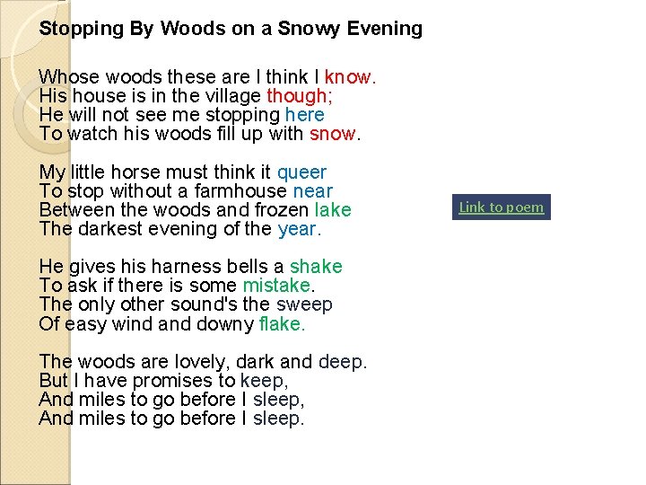 Stopping By Woods on a Snowy Evening Whose woods these are I think I