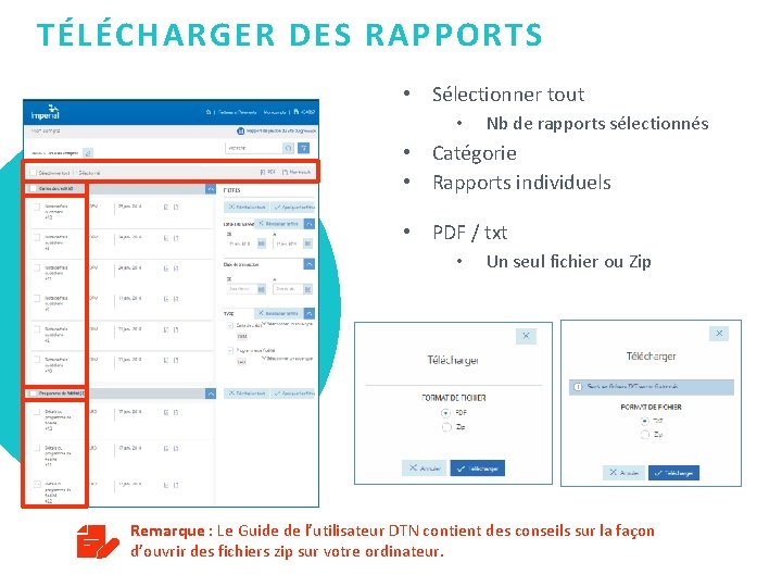 TÉLÉCHARGER DES RAPPORTS • Sélectionner tout • Nb de rapports sélectionnés • Catégorie •