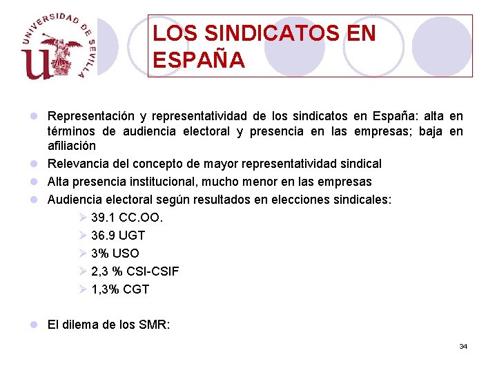 LOS SINDICATOS EN ESPAÑA l Representación y representatividad de los sindicatos en España: alta