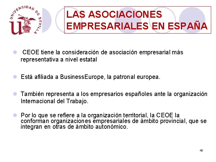LAS ASOCIACIONES EMPRESARIALES EN ESPAÑA l CEOE tiene la consideración de asociación empresarial más