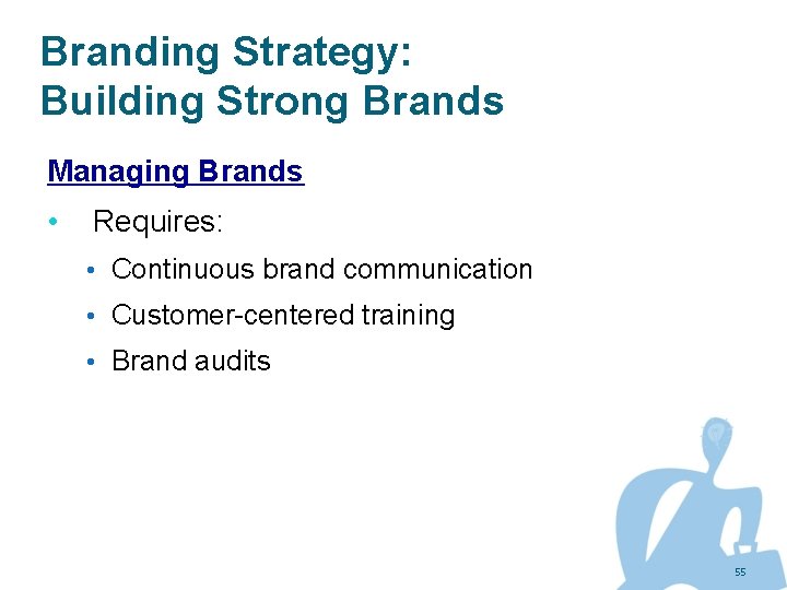 Branding Strategy: Building Strong Brands Managing Brands • Requires: • Continuous brand communication •