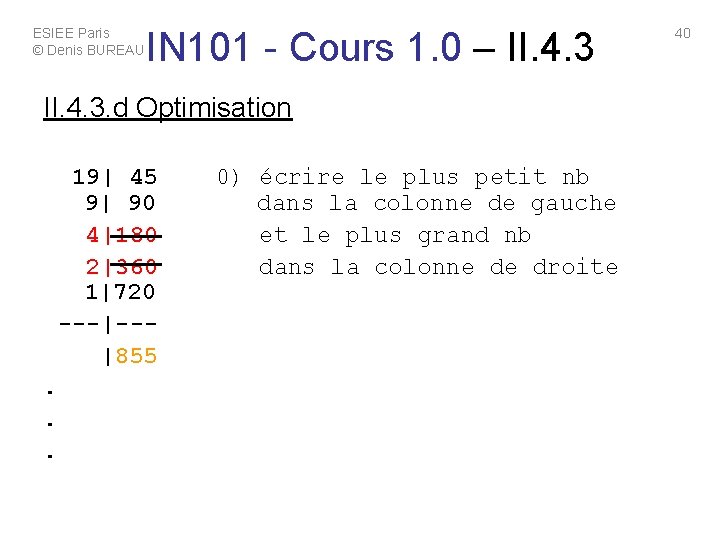 ESIEE Paris © Denis BUREAU IN 101 - Cours 1. 0 – II. 4. ESIEE Paris © Denis BUREAU IN 101 - Cours 1. 0 – II. 4.