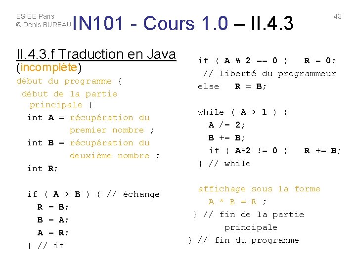 ESIEE Paris © Denis BUREAU 43 IN 101 - Cours 1. 0 – II.