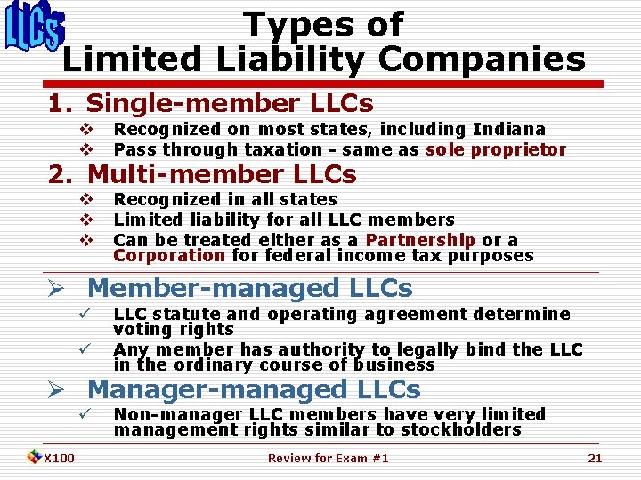 Types of Limited Liability Companies 1. Single-member LLCs Recognized on most states, including Indiana