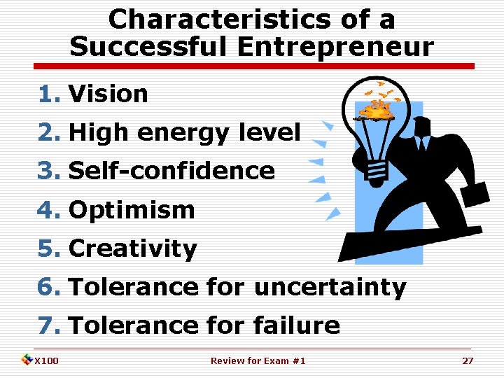 Characteristics of a Successful Entrepreneur 1. Vision 2. High energy level 3. Self-confidence 4.