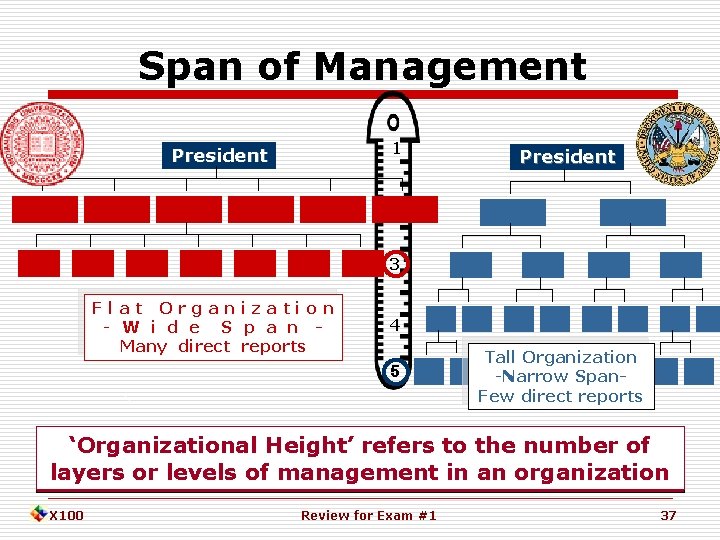 Span of Management 1 President 3 Flat Organization - W i d e S