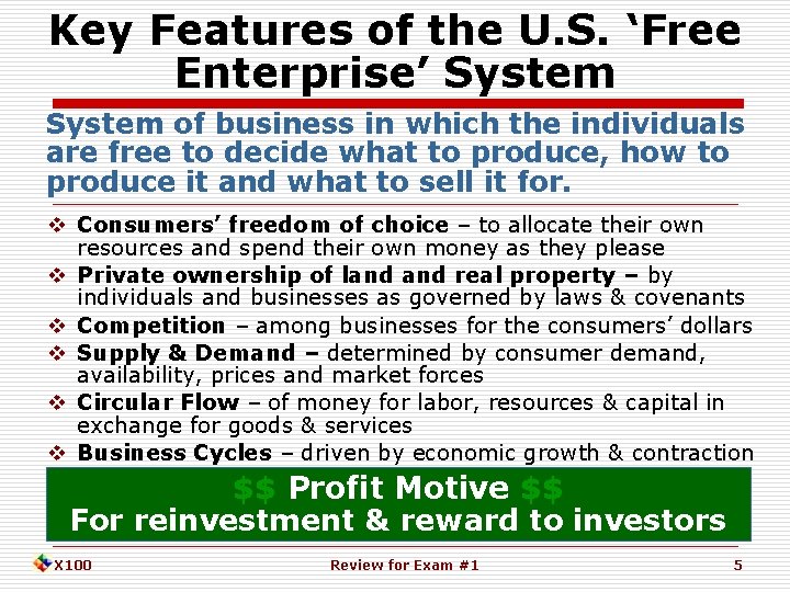 Key Features of the U. S. ‘Free Enterprise’ System of business in which the