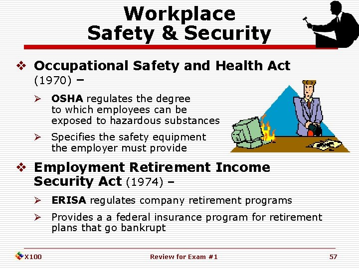 Workplace Safety & Security Occupational Safety and Health Act (1970) – Ø OSHA regulates