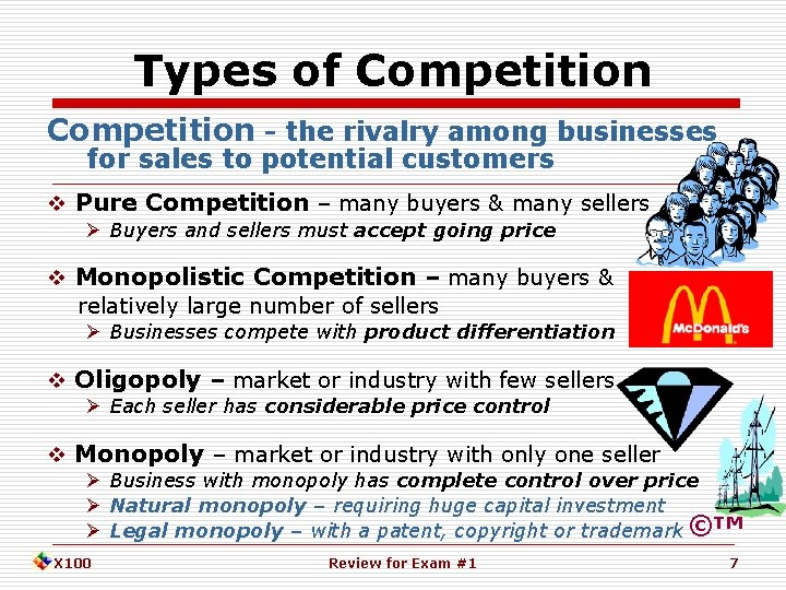 Types of Competition - the rivalry among businesses for sales to potential customers Pure