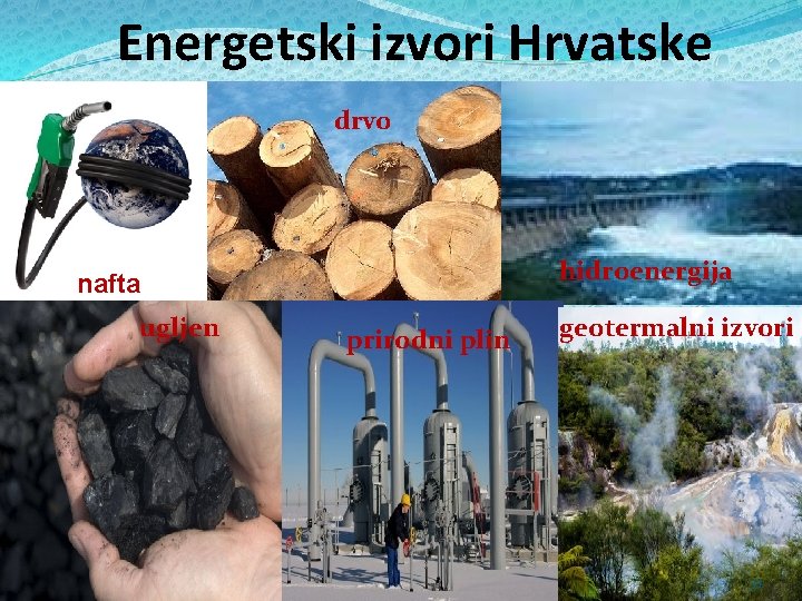 Energetski izvori Hrvatske drvo hidroenergija nafta ugljen prirodni plin geotermalni izvori 33 