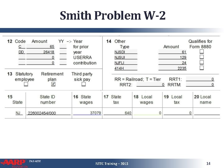 Smith Problem W-2 TAX-AIDE NTTC Training – 2013 14 Smith Problem W-2 TAX-AIDE NTTC Training – 2013 14