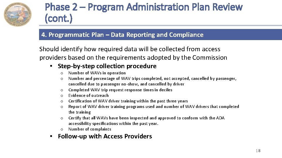 Phase 2 – Program Administration Plan Review (cont. ) 4. Programmatic Plan – Data