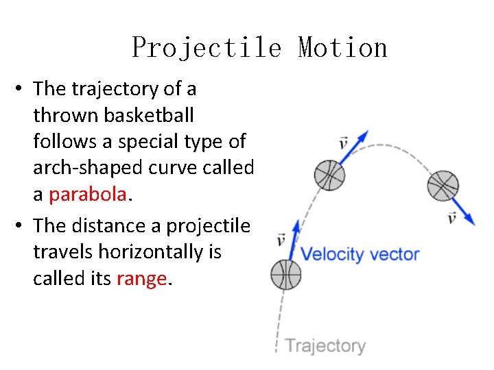 Projectile Motion • The trajectory of a thrown basketball follows a special type of