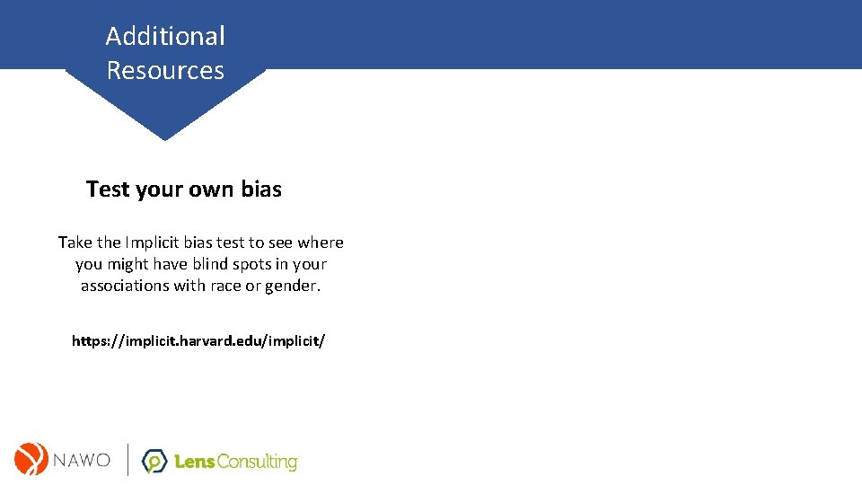 Additional Resources Test your own bias Take the Implicit bias test to see where