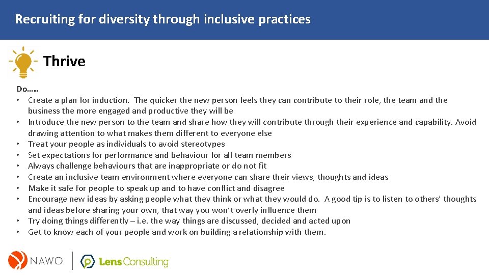 Recruiting for diversity through inclusive practices Thrive Do…. . • Create a plan for