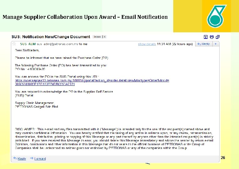 Manage Supplier Collaboration Upon Award – Email Notification 26 