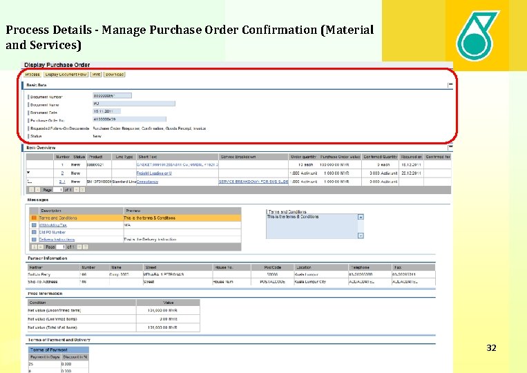 Process Details - Manage Purchase Order Confirmation (Material and Services) 32 