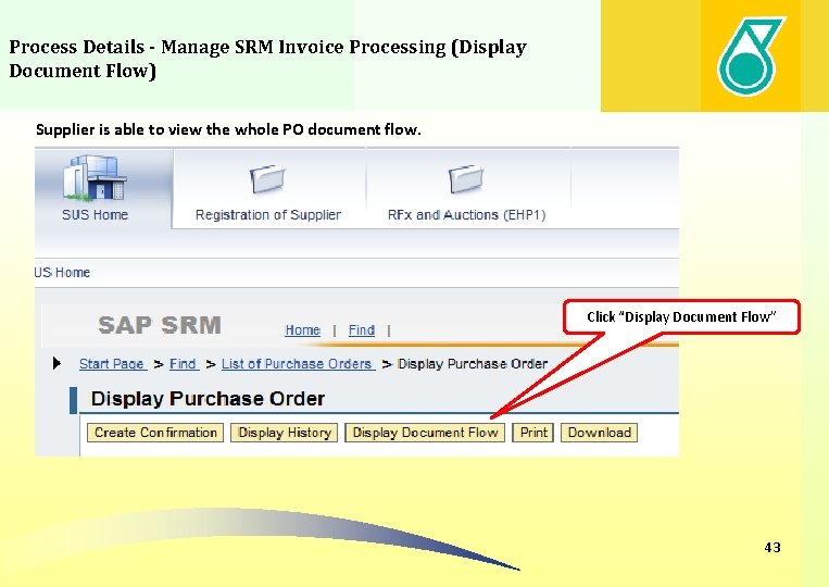 Process Details - Manage SRM Invoice Processing (Display Document Flow) Supplier is able to