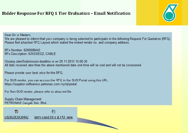 Bidder Response For RFQ 1 Tier Evaluation – Email Notification 