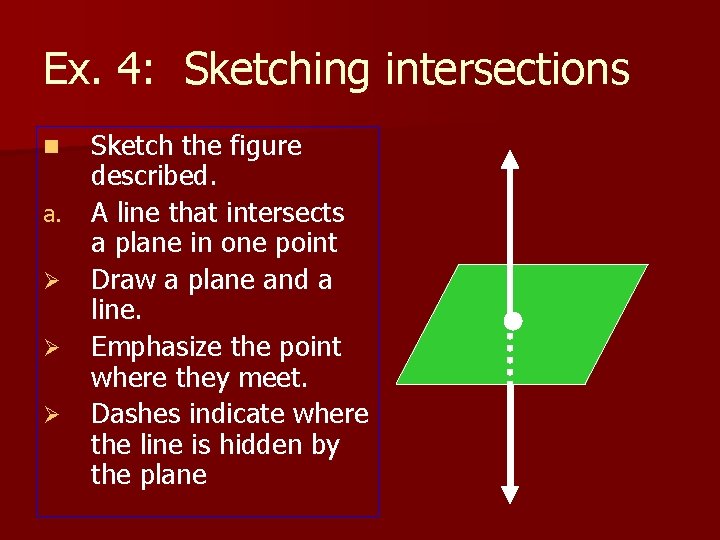 Ex. 4: Sketching intersections n a. Ø Ø Ø Sketch the figure described. A