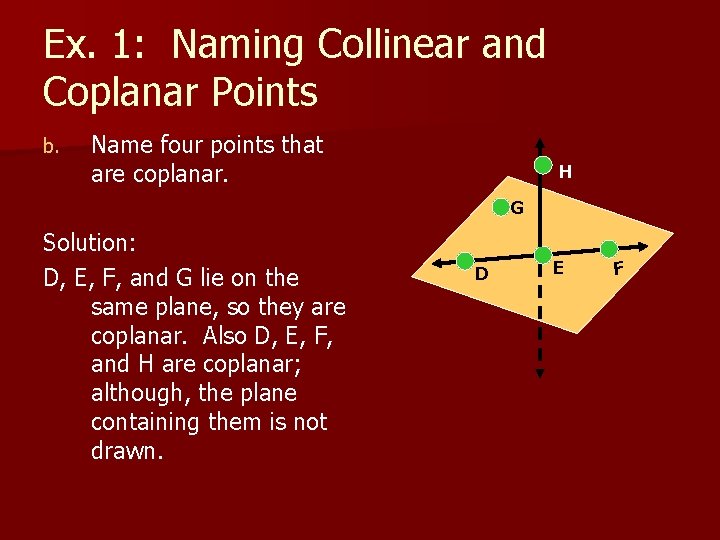 Ex. 1: Naming Collinear and Coplanar Points b. Name four points that are coplanar.