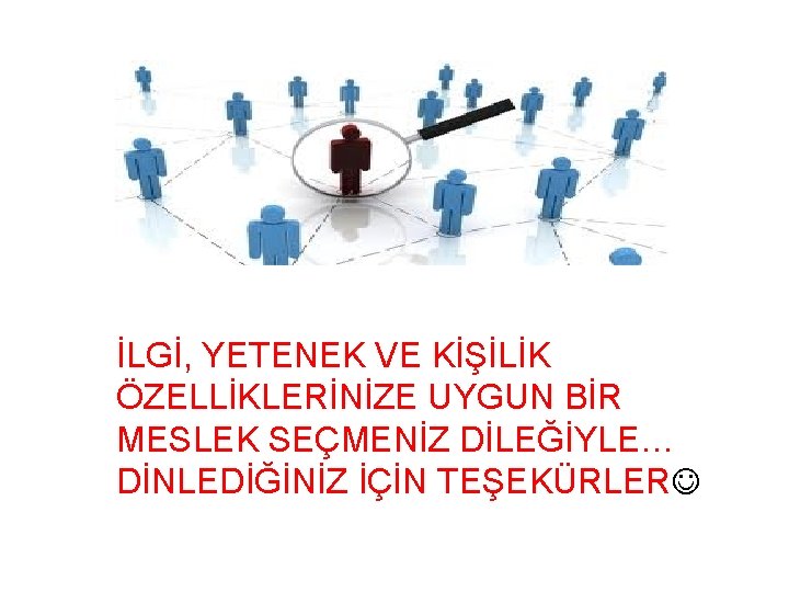 İLGİ, YETENEK VE KİŞİLİK ÖZELLİKLERİNİZE UYGUN BİR MESLEK SEÇMENİZ DİLEĞİYLE… DİNLEDİĞİNİZ İÇİN TEŞEKÜRLER 