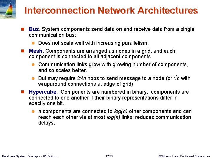Interconnection Network Architectures n Bus. System components send data on and receive data from