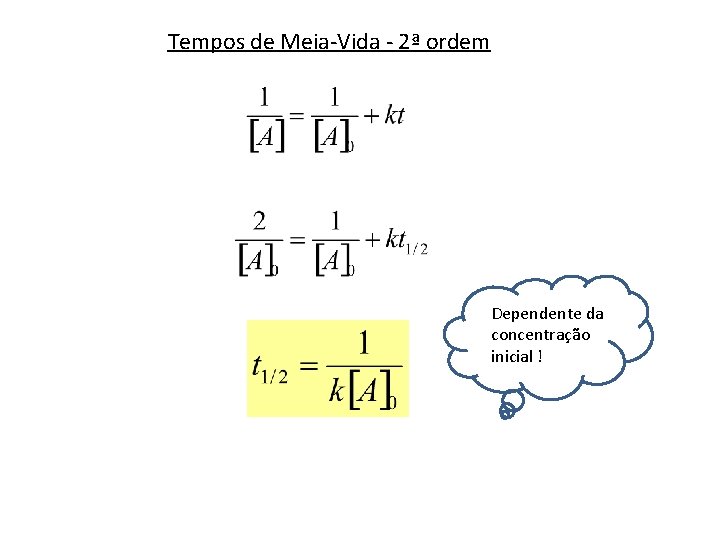 Tempos de Meia-Vida - 2ª ordem Dependente da concentração inicial ! 