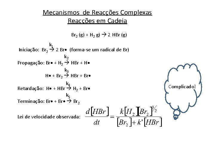 Mecanismos de Reacções Complexas Reacções em Cadeia Br 2 (g) + H 2 g)