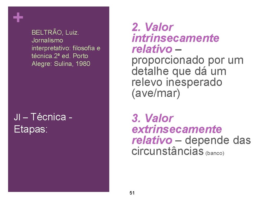+ BELTRÃO, Luiz. Jornalismo interpretativo: filosofia e técnica. 2ª ed. Porto Alegre: Sulina, 1980