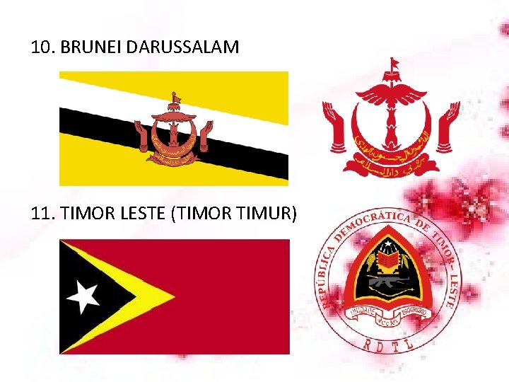 10. BRUNEI DARUSSALAM 11. TIMOR LESTE (TIMOR TIMUR) 