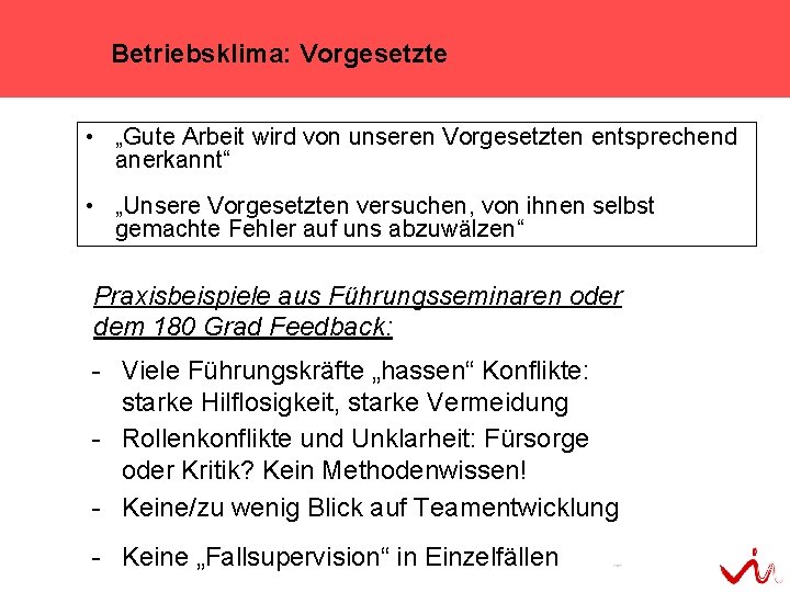 Betriebsklima: Vorgesetzte • „Gute Arbeit wird von unseren Vorgesetzten entsprechend anerkannt“ • „Unsere Vorgesetzten