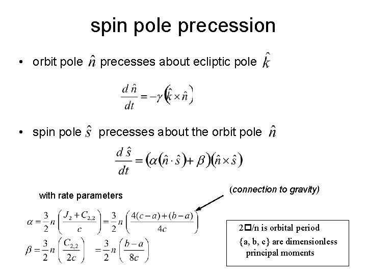 spin pole precession • orbit pole precesses about ecliptic pole • spin pole precesses