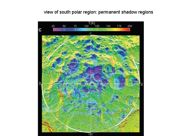 view of south polar region: permanent shadow regions 