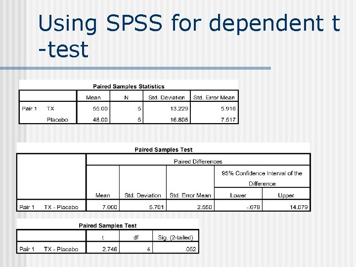 Using SPSS for dependent t -test 