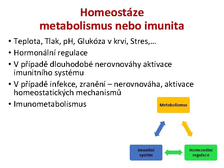 Homeostáze metabolismus nebo imunita • Teplota, Tlak, p. H, Glukóza v krvi, Stres, …