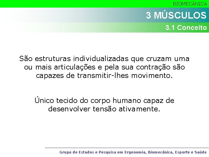 BIOMEC NICA 3 MÚSCULOS 3. 1 Conceito São estruturas individualizadas que cruzam uma ou