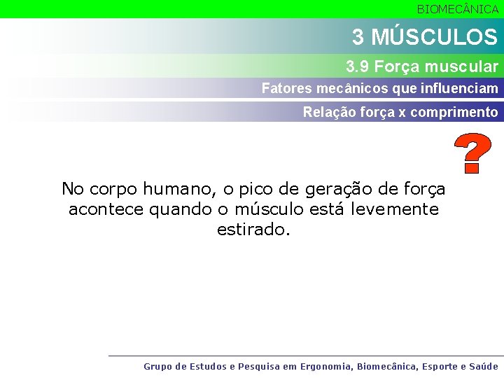 BIOMEC NICA 3 MÚSCULOS 3. 9 Força muscular Fatores mecânicos que influenciam Relação força