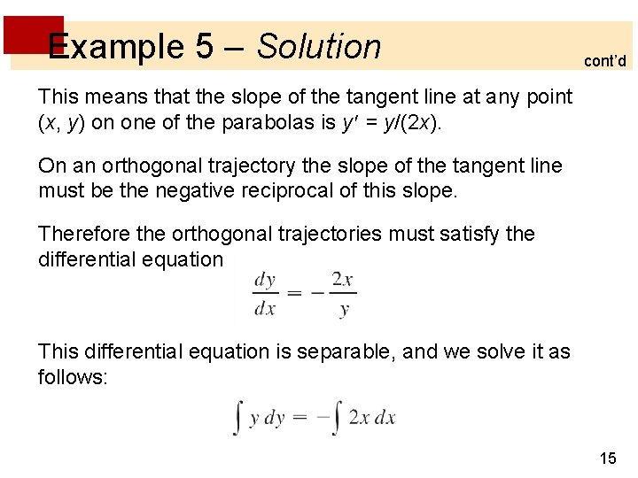 Example 5 – Solution cont’d This means that the slope of the tangent line