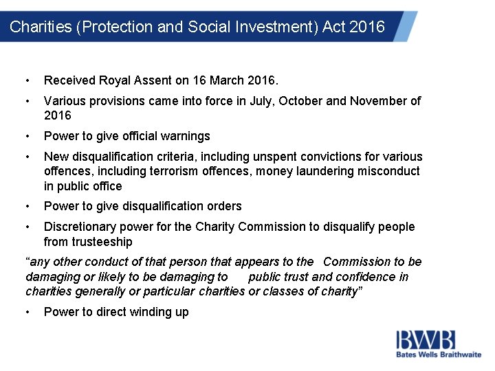 Charities (Protection and Social Investment) Act 2016 • Received Royal Assent on 16 March