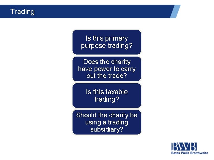Trading Is this primary purpose trading? Does the charity have power to carry out