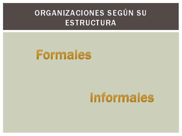 ORGANIZACIONES SEGÚN SU ESTRUCTURA Formales Informales 