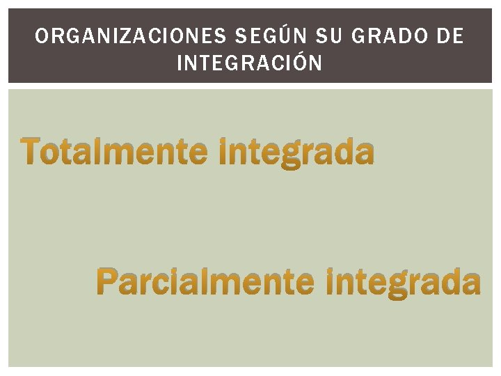 ORGANIZACIONES SEGÚN SU GRADO DE INTEGRACIÓN Totalmente integrada Parcialmente integrada 